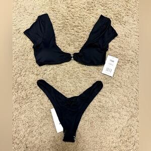 Off the shoulder bikini High Cut deep V neck NWT Size Large